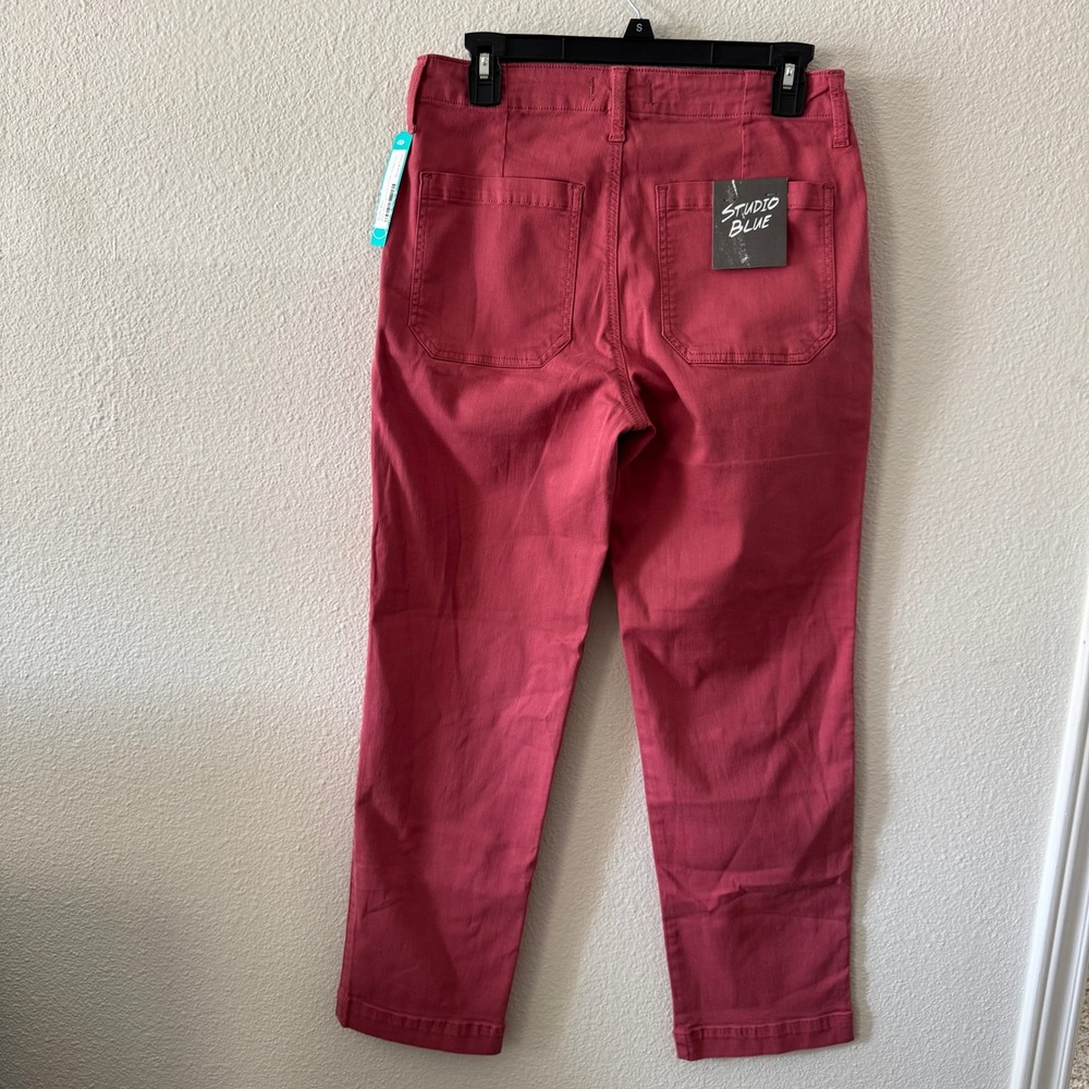 Studio Blue Shaya High Rise Patch Pocket Ankle Straight Pant 6 Dark Pink Career - Picture 4 of 8